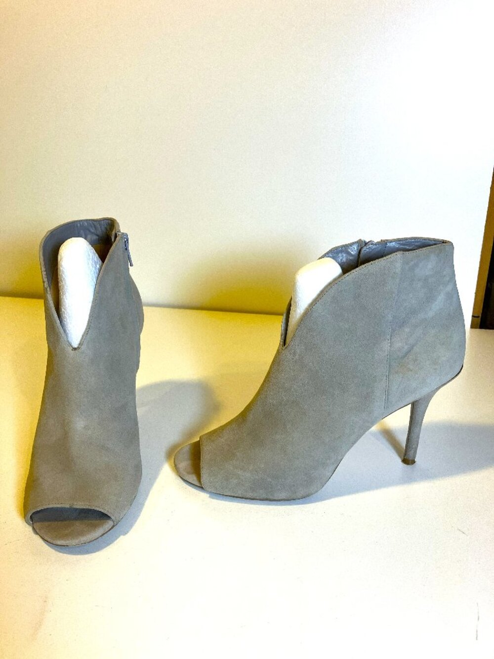 MICHAEL, MICHAEL KORS Taupe/Gray Suede Peep-Toe Ankle Booties, Size 8.5